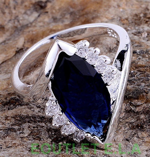 20mm SWIRL MIDNIGHT BLUE CZ SILVER DRESS RING-size 8